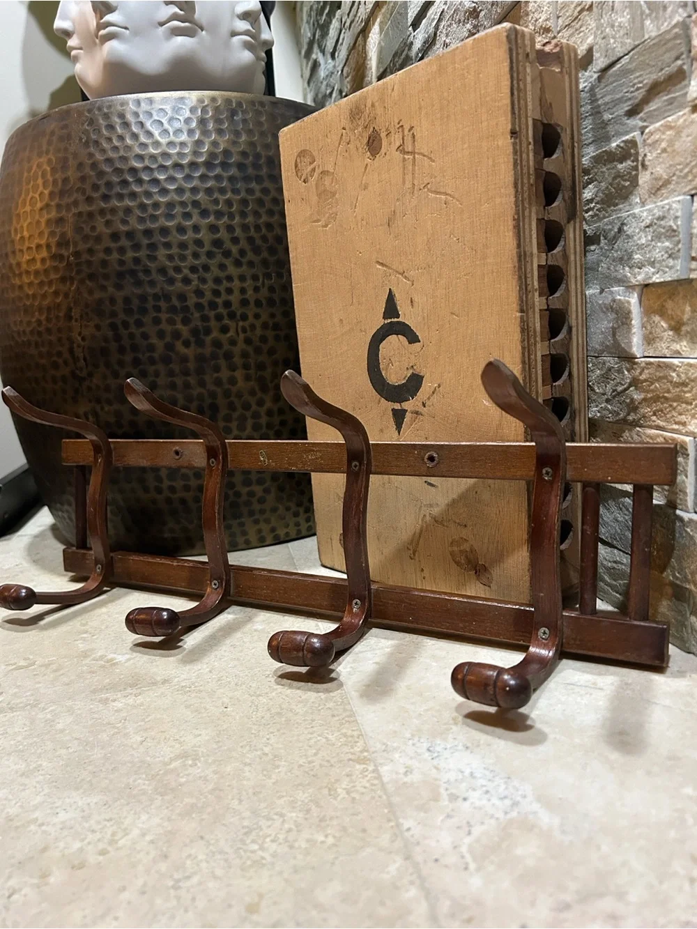 Vintage 1960s Thonet style wall mounted coat rack